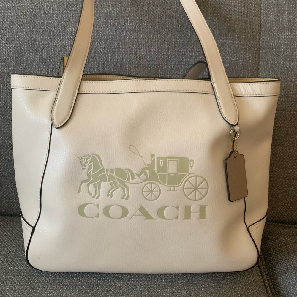 Coach Cream and Tan Tote Bag